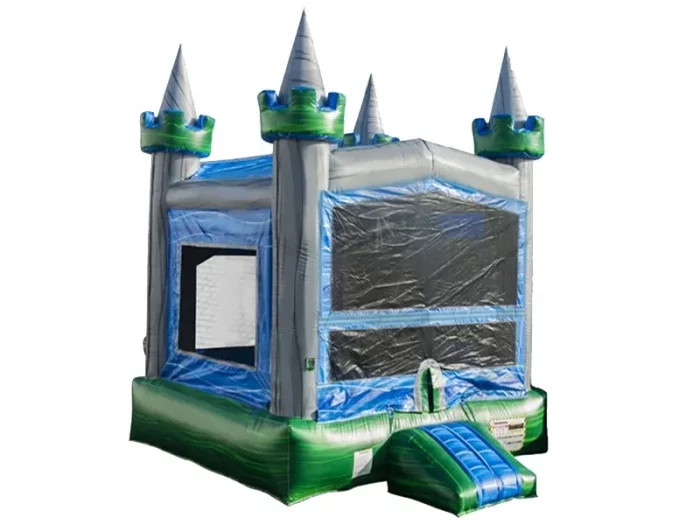 Buy a high-quality blue and green castle-themed jumping castle, perfect for kids' parties and events. Affordable online sale in Australia.