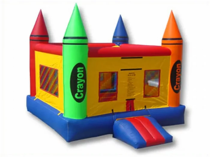 Crayon-themed jumping castle with vibrant colours and safety features, ideal for kids' parties. Affordable and available for online purchase in Australia!