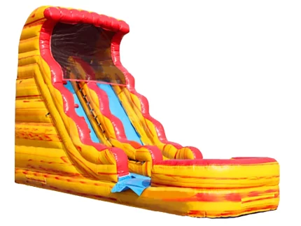 Vibrant lava-themed inflatable slide with splash pool, perfect for parties and events. Durable and fun. Buy high-quality inflatables online in Australia today!