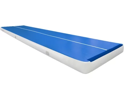 Inflatable air track mat in blue and white, ideal for gymnastics, training, and events. Buy high-quality inflatable mats online in Australia today!