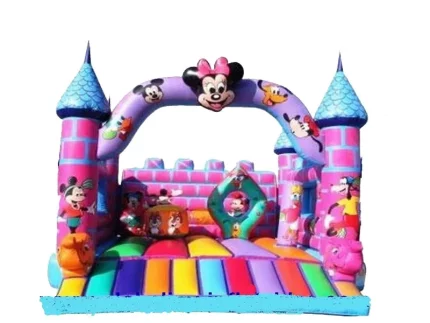 Colorful Minnie Mouse-themed inflatable castle with vibrant design, perfect for kids' parties and events. Buy high-quality inflatables online in Australia today!